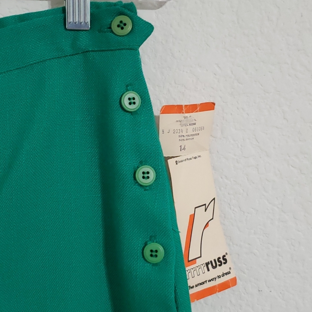 RRRRRUSS Div. of Russ Togs VINTAGE green pleated skirt side button detail 14 NWT - Picture 9 of 9